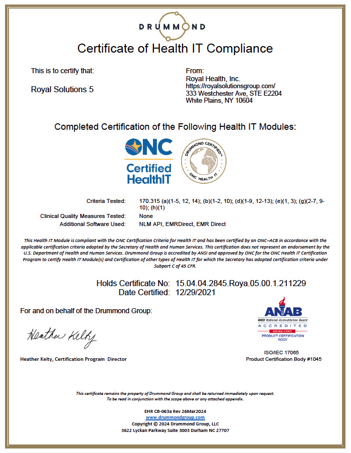 Compliance Certificate_Royal Health Royal Solutions 5 - 2024Jun12